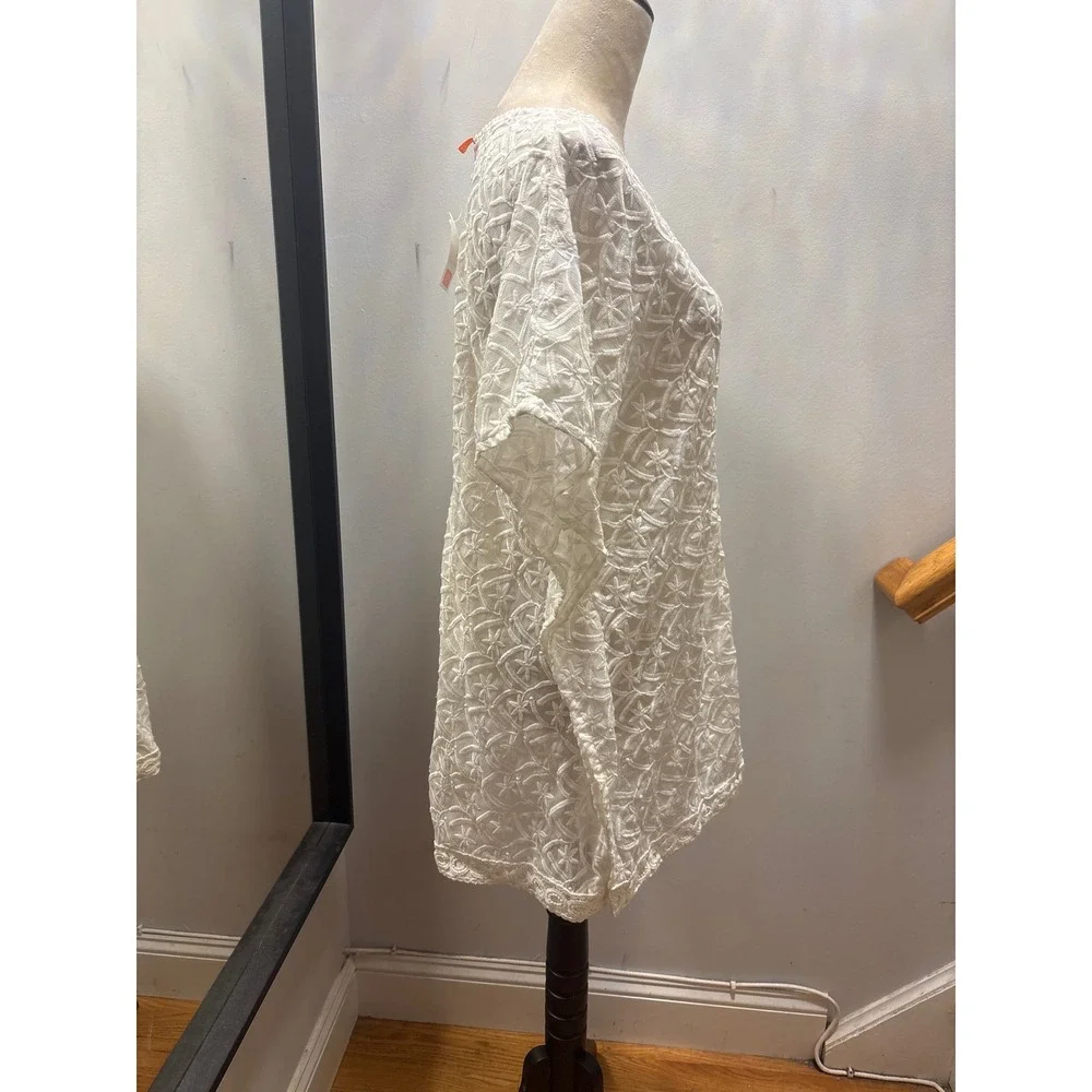 Joe Fresh Swim Cover Up Womens OS White New Embroidered Crochet V-Neck Caftan